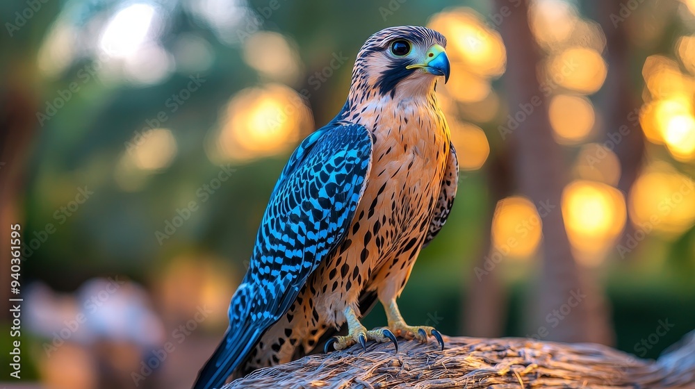 Wall mural A 3D UAE falcon with soft lighting on the right, symbolizing the traditional sport of falconry in the UAE.