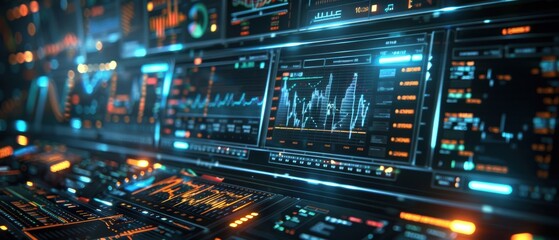 Modern High- Display of Live Financial Data Analysis Concept