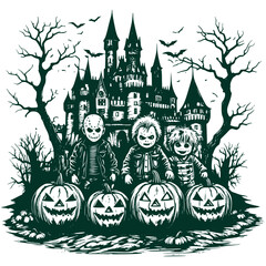 Funny Halloween Graphic, Cute Halloween Horror Haunted Ghost Vector Illustration