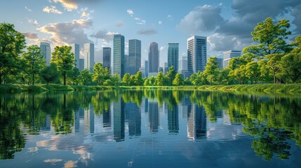 Fototapeta premium Cityscape Reflection in Lake