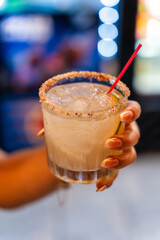 Close-Up of a Refreshing Cocktail with Salted Rim