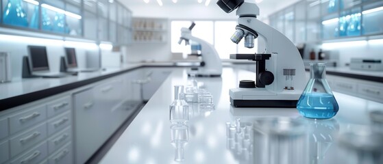 Cutting-Edge Futuristic Biotech Lab Equipment in on White Background with Copy Space