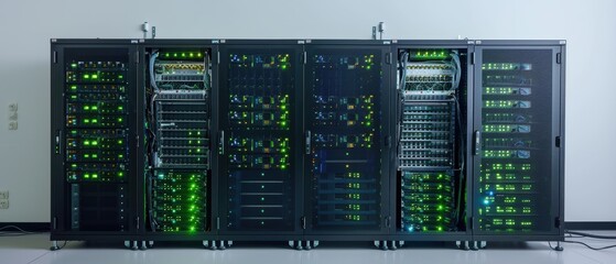 Cutting-Edge AI Data Center Technology Showcase with Detailed 8K UHD Server Racks on White Background for Copy Space