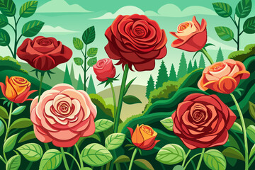 Roses in the Garden vector illustration