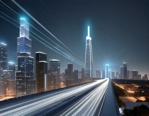 Fototapeta premium Technology light vectors in night business district