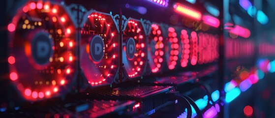 Futuristic Digital Currency Mining Rig with Visible GPU Arrays Close-up
