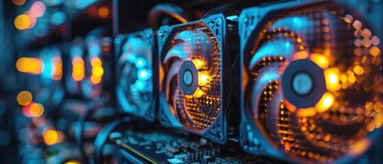 Close-up of Professional Digital Currency Mining Rig with Visible GPU Arrays