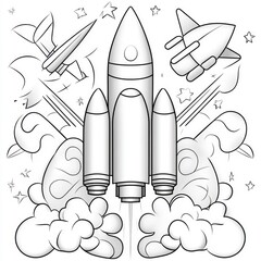 Obraz premium Rocket Launch with Spacecraft and Stars