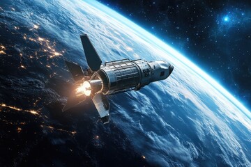 A futuristic spacecraft soaring through the Earth's atmosphere, showcasing advanced technology and the beauty of space exploration.
