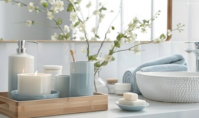 Fototapeta premium Clean bathroom interior with decorative objects. 