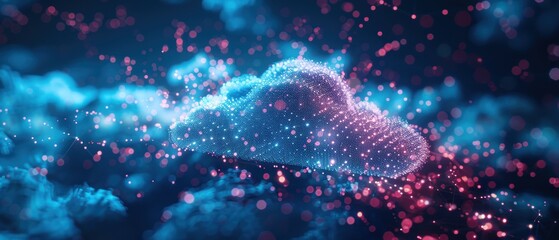 Obraz premium Futuristic Holographic Cloud Computing Network with Digital Connections, Modern Technology Concept