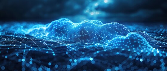 Futuristic Virtual Cloud Network Concept in  Hologram with Interconnected Data Points and Modern Technology