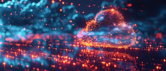 Futuristic Cloud Computing Network Hologram with Glowing Data Points in  Space - Modern Technology Visualization Concept