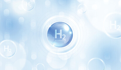 Hydrogen H2 production. renewable energy source. renewable Eco energy. hydrogen energy powered by renewable electricity with water molecule in transparent style. vector design.