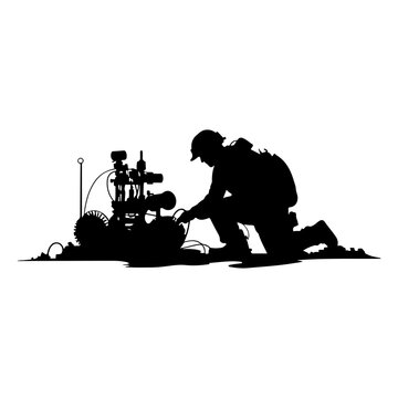 black silhouette soldier operating machine clip art preview