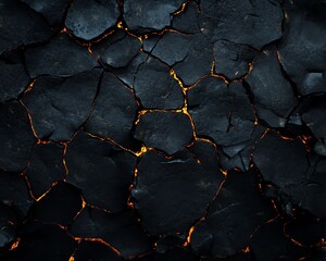 Close-up of cracked volcanic rock with glowing lava cracks, showcasing the raw power and beauty of nature's fiery landscape.