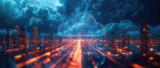 Fototapeta premium Futuristic Hologram of Cloud Infrastructure with Data Routes Visualization