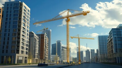 Naklejka premium Urban landscape with digital construction models