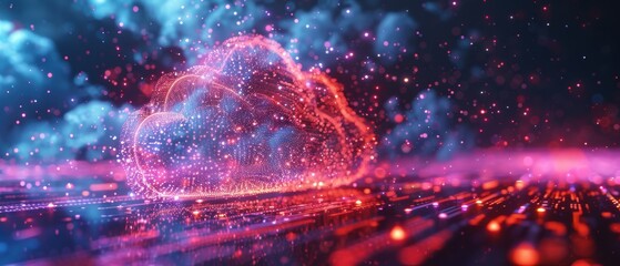 Futuristic  Hologram of Cloud Computing with Real-Time Data Flow