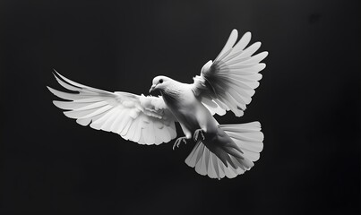 Fototapeta premium dove flying on black background. 