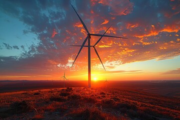 Wind Turbine Silhouette at Sunset