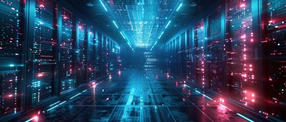 Fototapeta premium Futuristic Hologram of Cloud Data Centers with Secure Data Technology