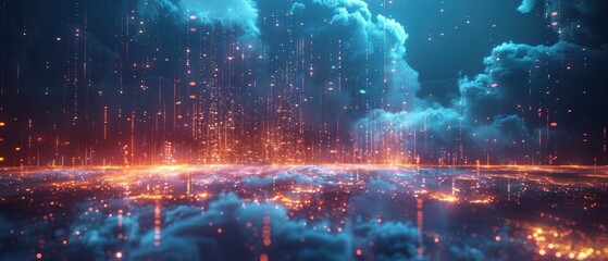 Futuristic  Hologram of Cloud Network With Synchronized Data