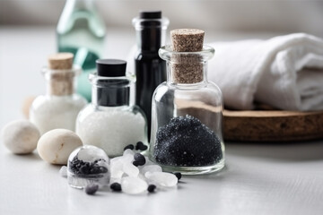 A Spa Stone Beauty Treatment with Essential Oils and sea salts. generative ai.