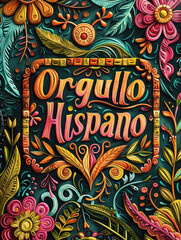 Colorful typographic poster with text Orgullo Hispano in decorative design