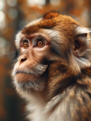 Portrait of a Rhesus Macaque, Rhesus Monkey, in Natural Habitat