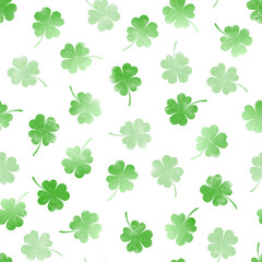 Clover leaf seamless pattern vector. Hand drawn green leaves wallpaper. Symbol of lucky. Good luck. Watercolor design for fabric, kid cloth, baby dress, wrapping, paper, cover, card, print, decor.