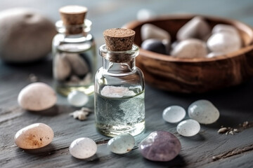A Spa Stone Beauty Treatment with Essential Oils and sea salts. generative ai.