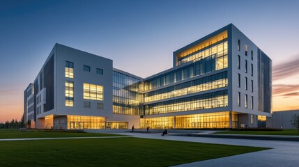 Modern university building with glass walls