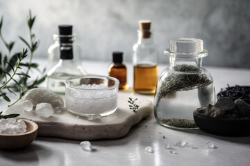 A Spa Stone Beauty Treatment with Essential Oils and sea salts. generative ai.