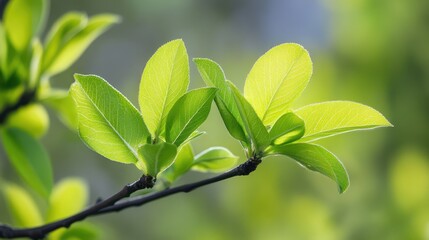 Fresh green leaves unfolding in springtime