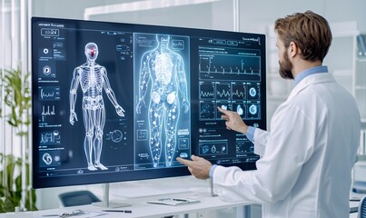 Doctor physician analysis disease on smart technology screen
