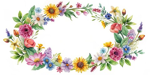 Obraz premium Watercolor clipart of a wildflower wreath, wildflowers, wreath, watercolor, clipart, floral, botanical, hand-painted