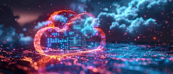 Futuristic  Hologram Displaying Real-Time Data in Cloud Storage Concept