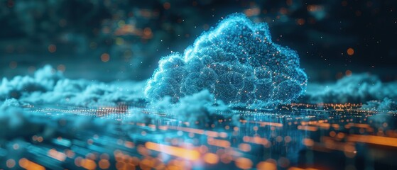 Futuristic  Hologram of Interconnected Cloud Network