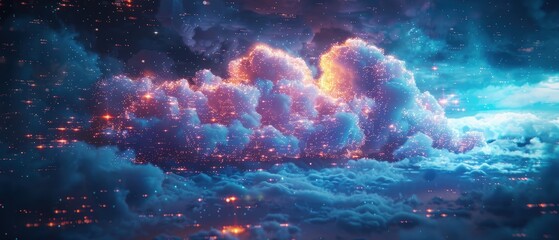 Futuristic  Hologram of Interconnected Cloud Network