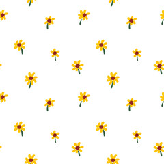 Seamless Pattern of Hand Drawn Flower Design on White Background