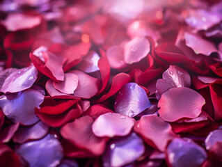 Obraz premium Close-up of scattered red and purple rose petals