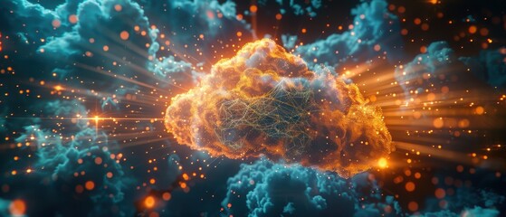 Futuristic  Hologram Displaying Cloud Network Connectivity