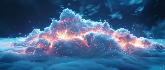 Futuristic Digital  Hologram of Cloud Network in Stunning 