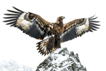 Fototapeta premium Golden Eagle Soaring Above Snowy Peaks