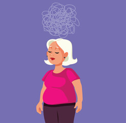 Overweight Woman Feels Depressed and Anxious Vector Cartoon. Stressed obese lady suffering from mental health problems 
