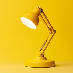Illuminating Simplicity A Bright Yellow Desk Lamp Centered on a Plain Background Exuding a Warm and Functional Ambiance for the Modern Workspace