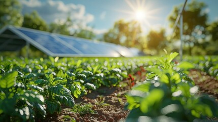 Obraz premium Solar Panels and Green Plants