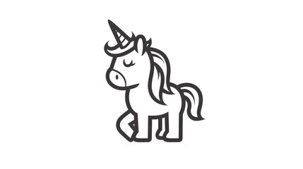 Fototapeta premium Adorable black-and-white line art of a unicorn with closed eyes, standing in a graceful pose. Perfect for children's illustrations, fantasy designs, and coloring pages.