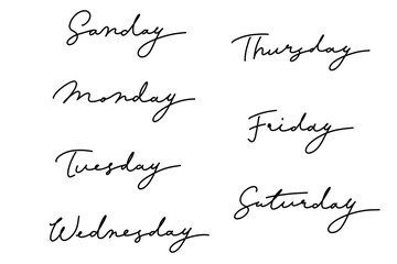 シンプルな筆記体手書きの曜日セット